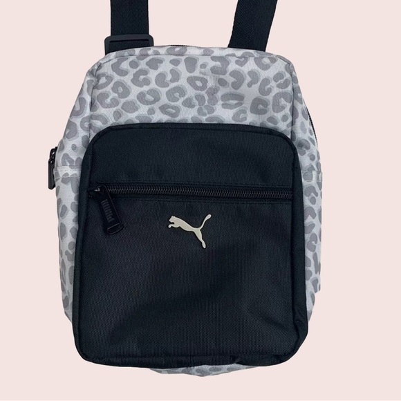PUMA-Nylon Women Crossbody Bag Black/Gray Animal Print Zip Pockets - Picture 2 of 5
